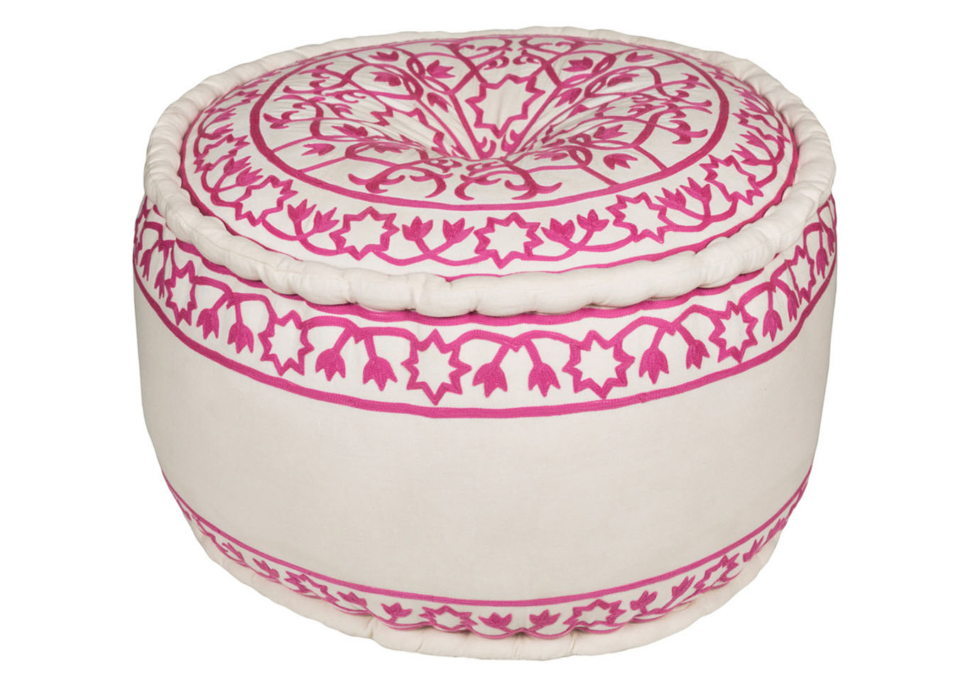 Akua Bright Pink/White Pouf,Surya