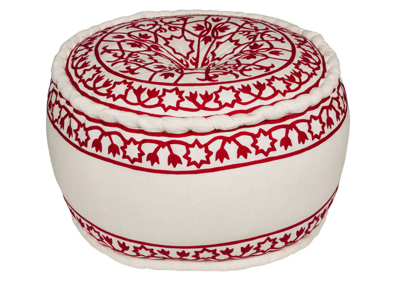 Akua Bright Red/White Pouf,Surya
