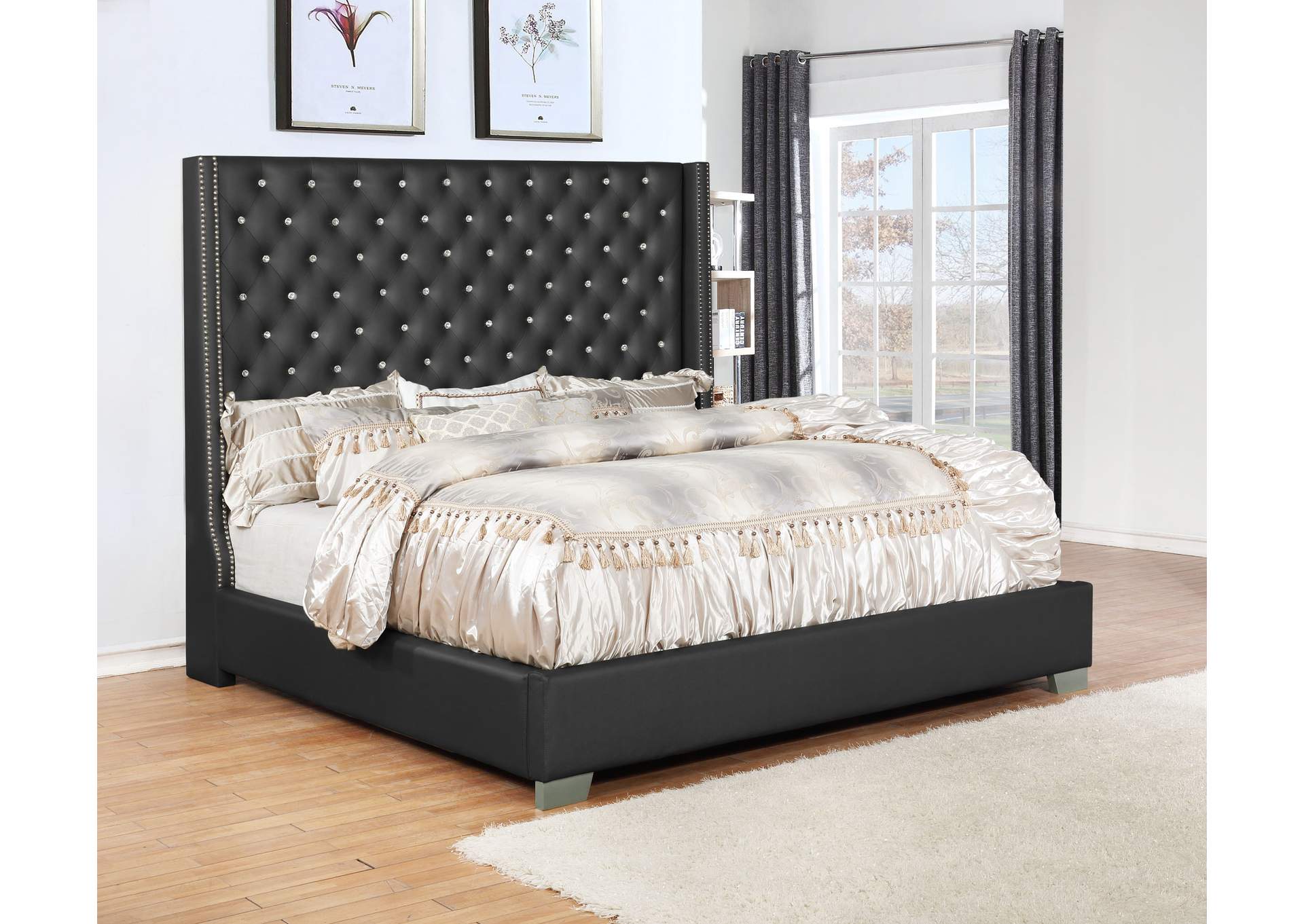 Bellissima Black PU Queen Bed,Titanic Furniture