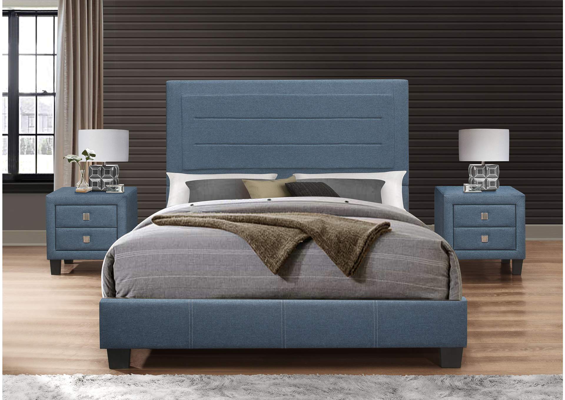 Lizzy Blue Full Bed w/10 slats,Titanic Furniture