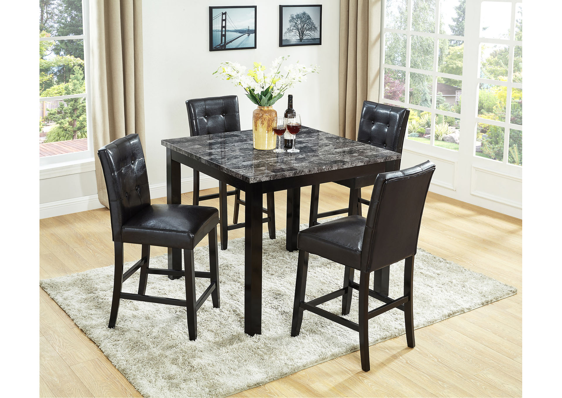 Sutton Gray 5 Piece Pub Dining Set w/ 4 Chairs,Titanic Furniture