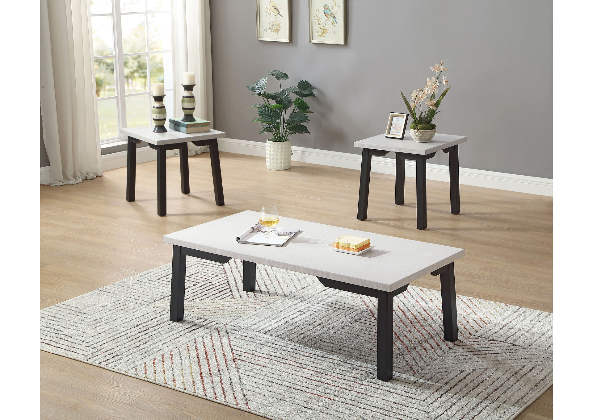Beige/Black 3 Piece Coffee Table Set,Titanic Furniture