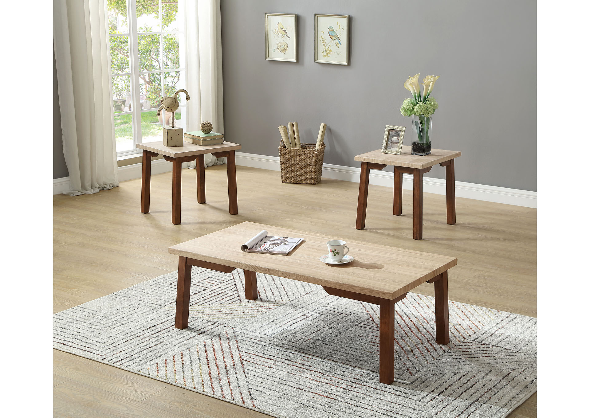 Brown/Brown 3 Piece Coffee Table Set,Titanic Furniture