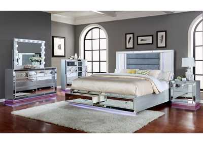 Image for Reflection Silver MirroKing Bed W/LED: King Headboard (Box 1 of 3) King Storage Footboard W/Slats (Box 2 of 3) Queen or King Rails (Box 3 of 3)