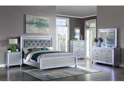 Image for Adelle Silver Queen Bed: Headboard w/Lights (Box 1 of 3) Footboard w/Slats (Box 2 of 3) King or Queen Rails (Box 3 of 3)
