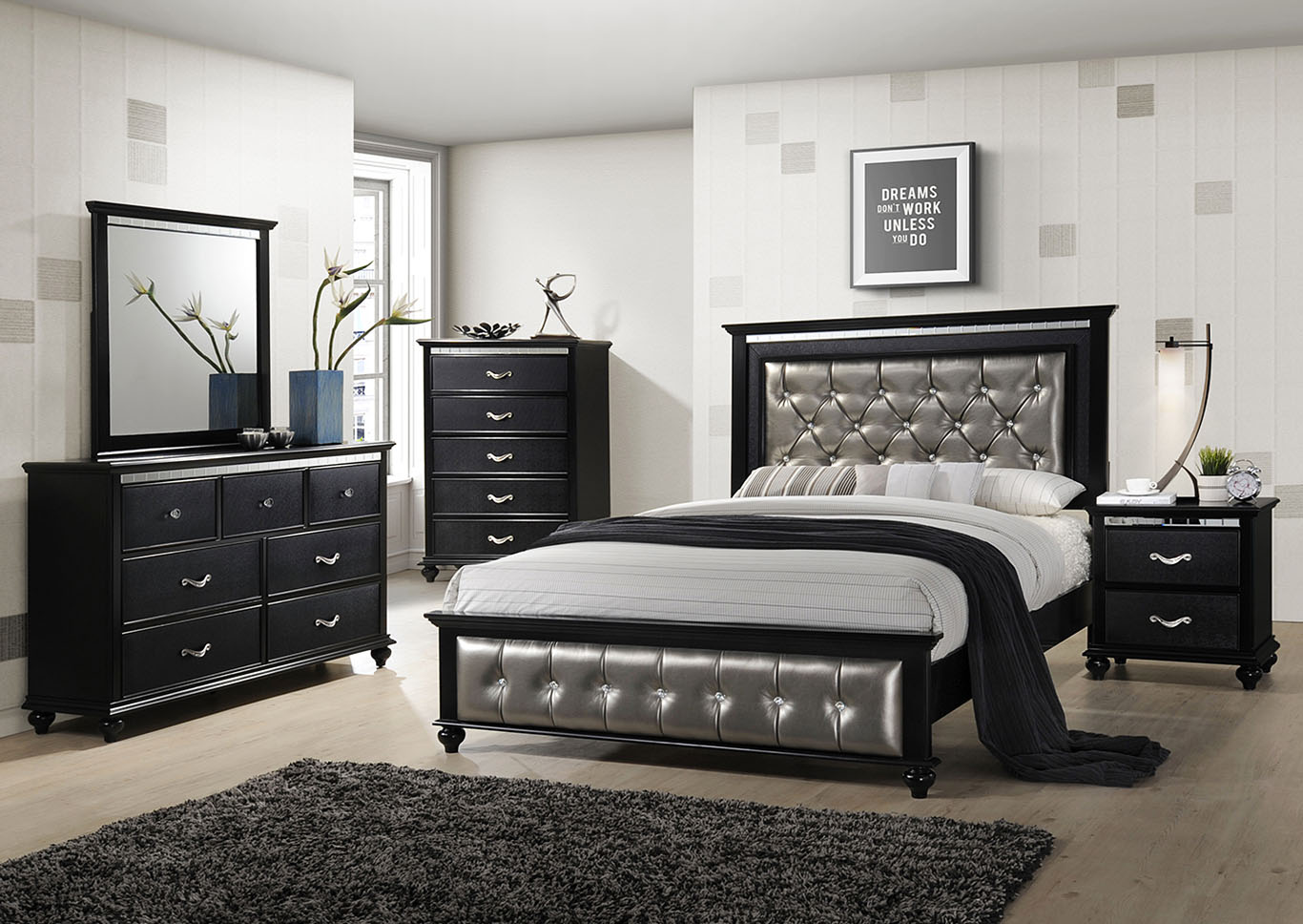 Hollywood Ebony Queen Panel Bed,United Furniture - Presentation