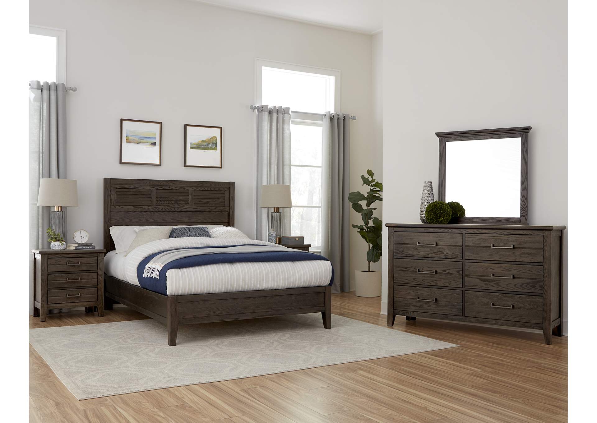 140 - Passageways-Charleston Brown King Louvered Bed With Low Profile Footboard,Vaughan-Bassett