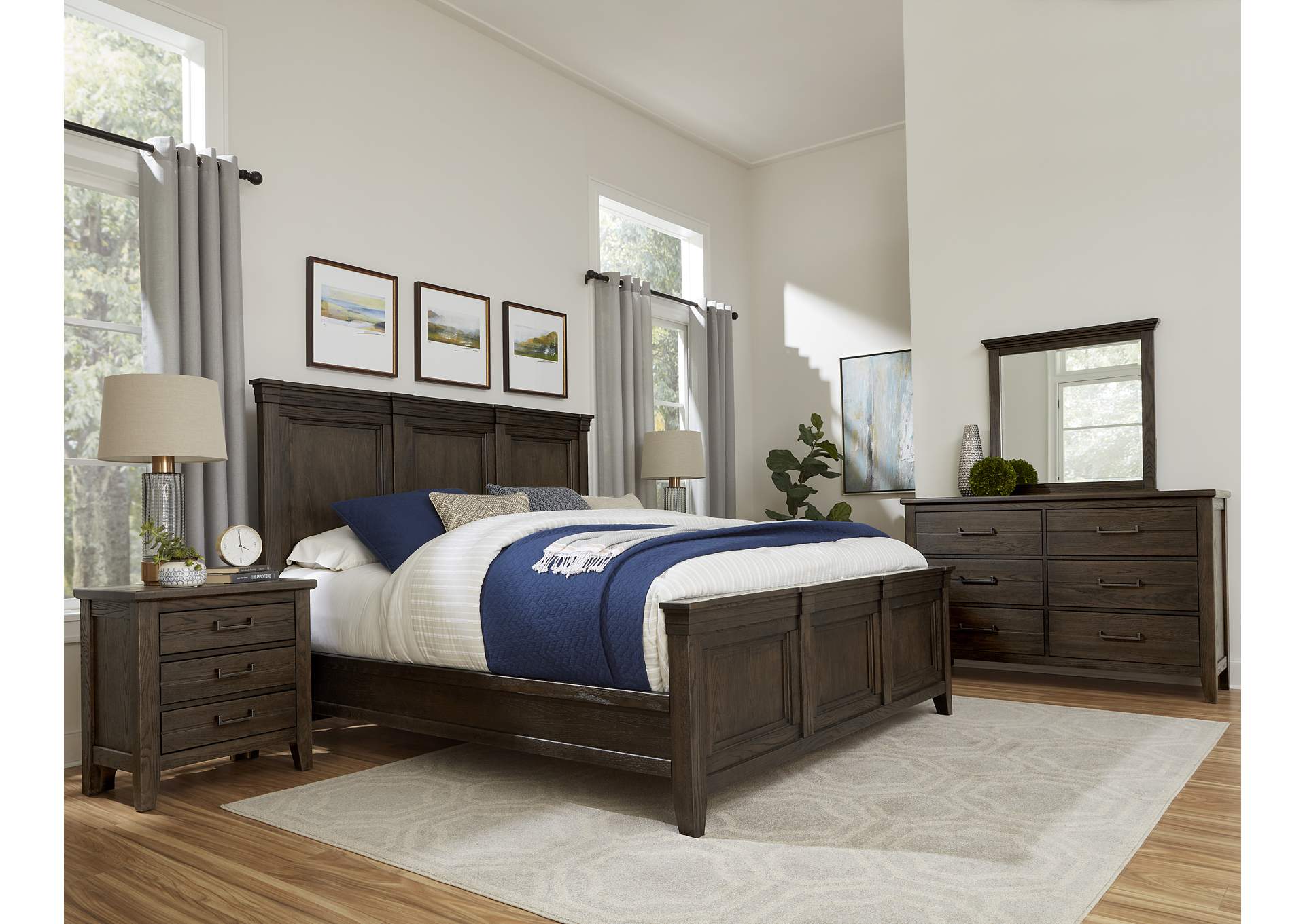 140 - Passageways-Charleston Brown Queen Louvered Bed With Low Profile Footboard,Vaughan-Bassett