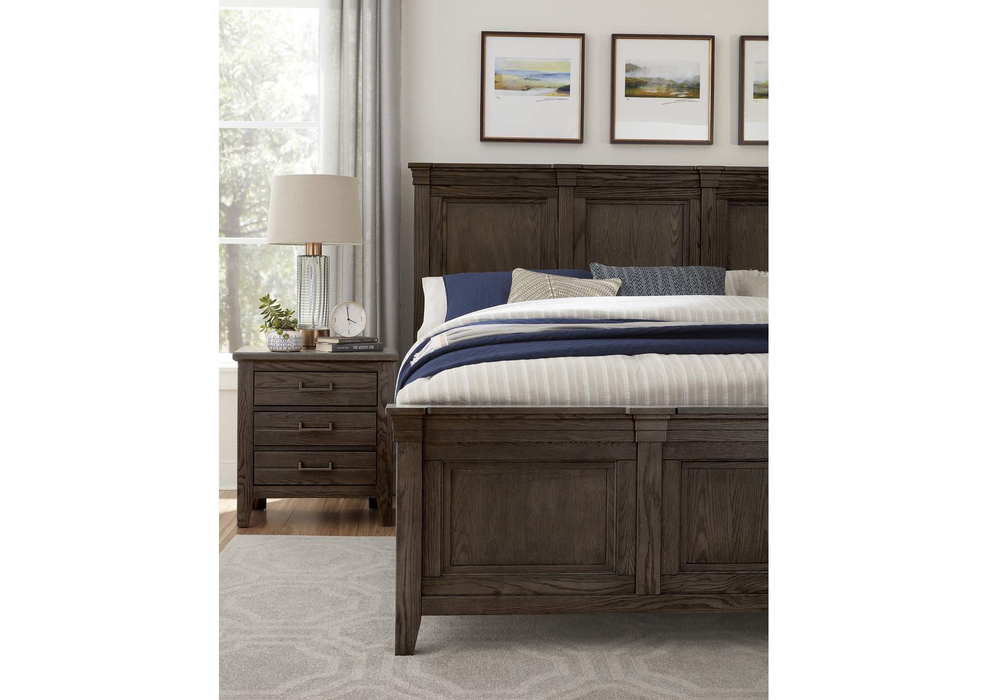 140 - Passageways-Charleston Brown King Louvered Bed With Low Profile Footboard,Vaughan-Bassett