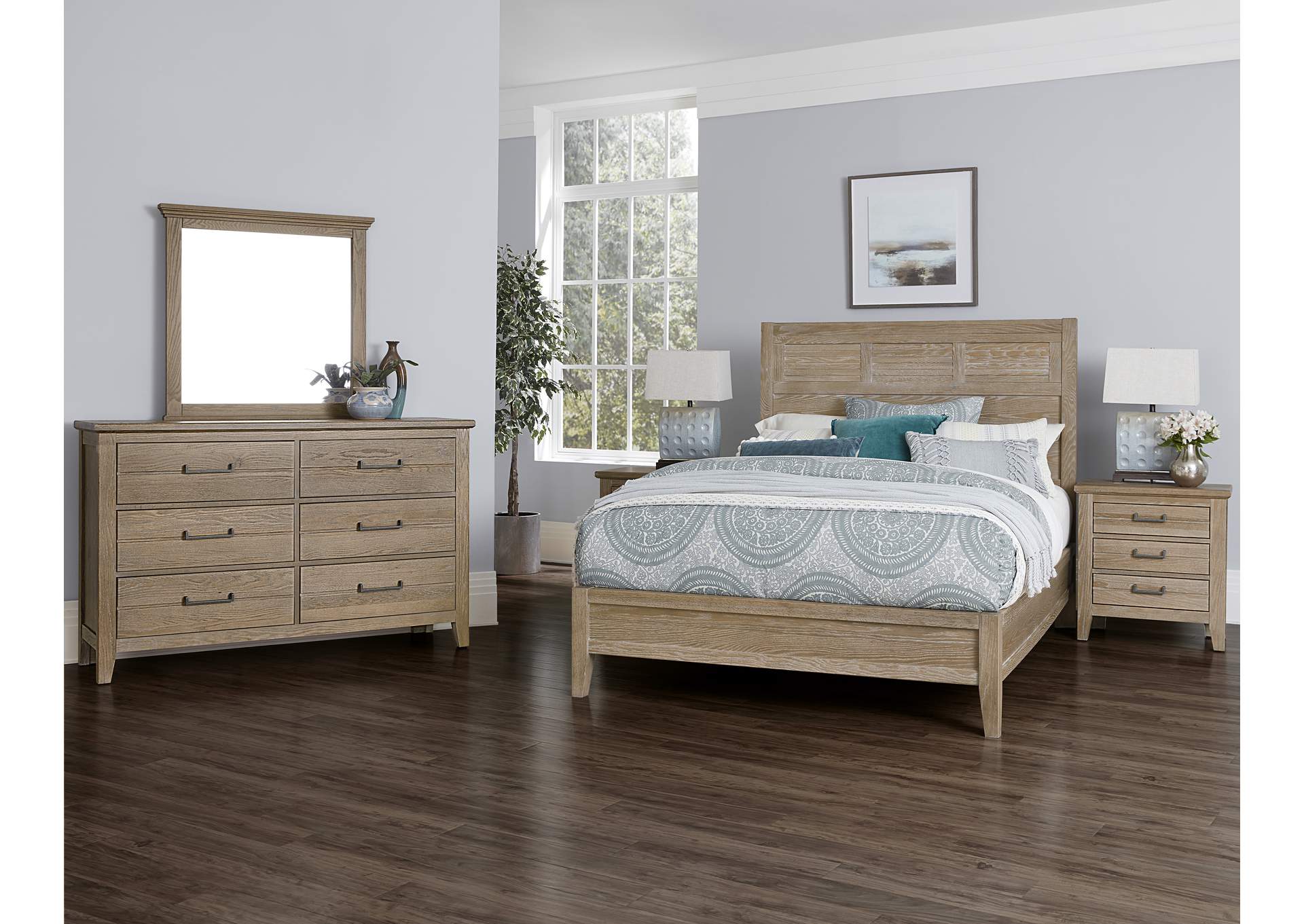 141 - Passageways-Deep Sand King Louvered Bed With Low Profile Footboard,Vaughan-Bassett