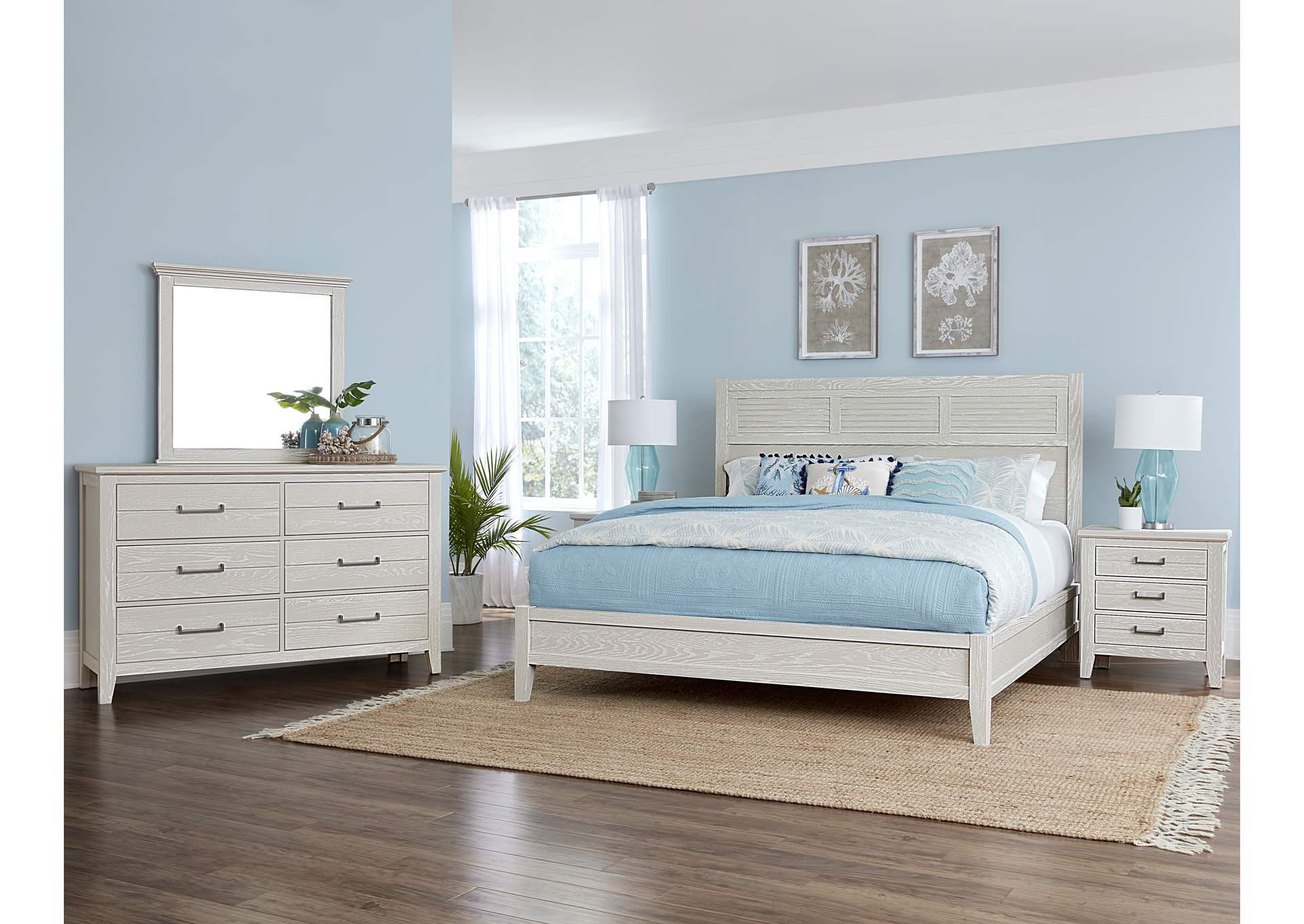 144 - Passageways-Oyster Grey King Louvered Bed With Low Profile Footboard,Vaughan-Bassett