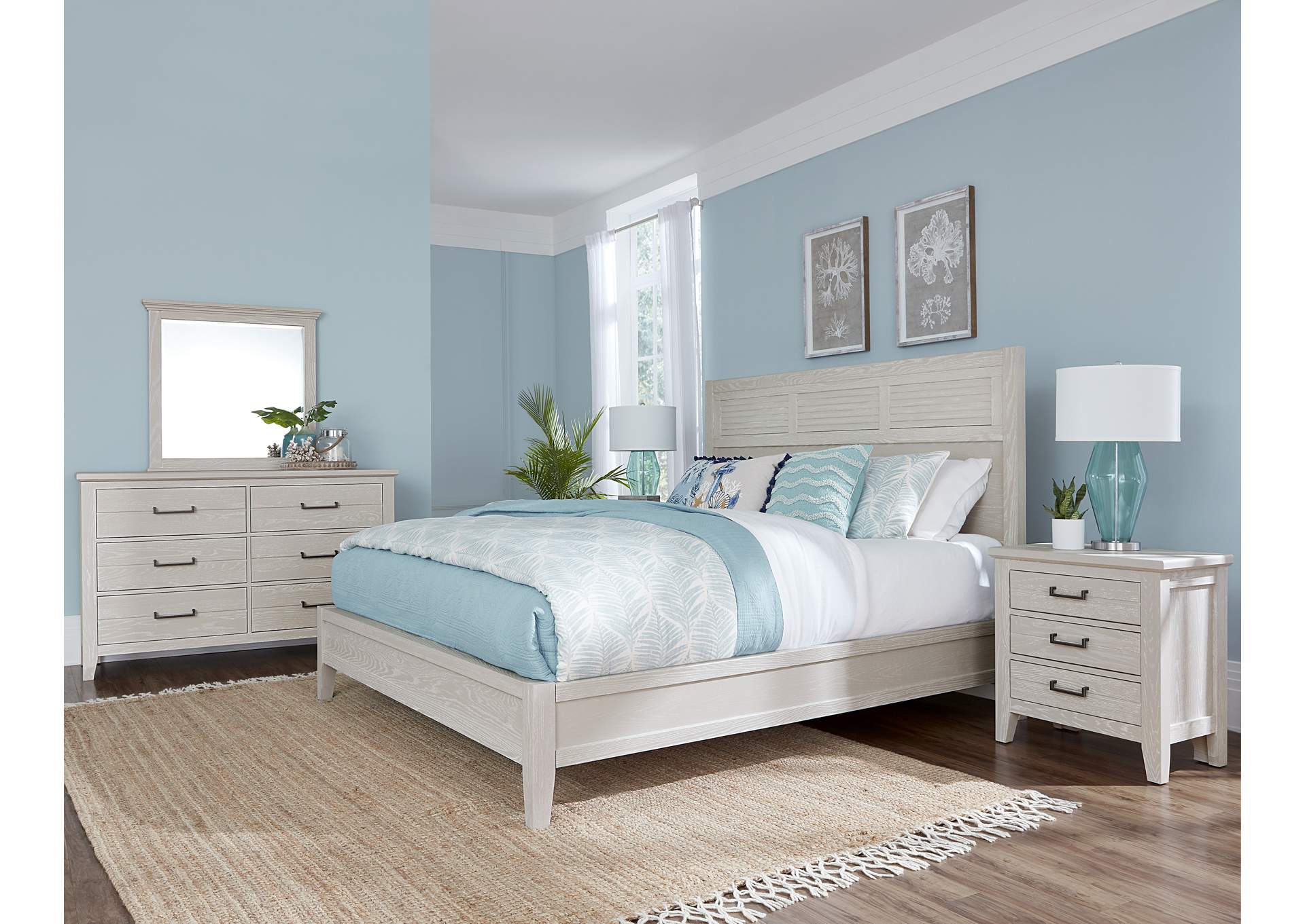 144 - Passageways-Oyster Grey King Louvered Bed With Low Profile Footboard,Vaughan-Bassett