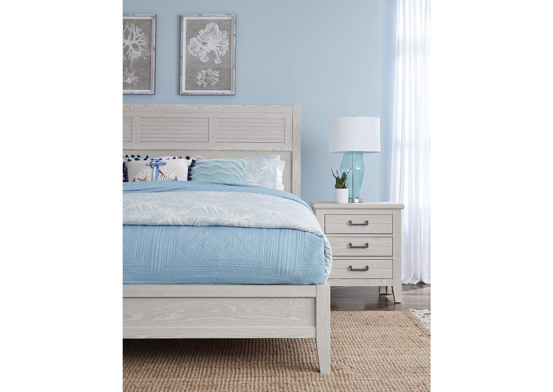 144 - Passageways-Oyster Grey Queen Louvered Bed With Low Profile Footboard,Vaughan-Bassett