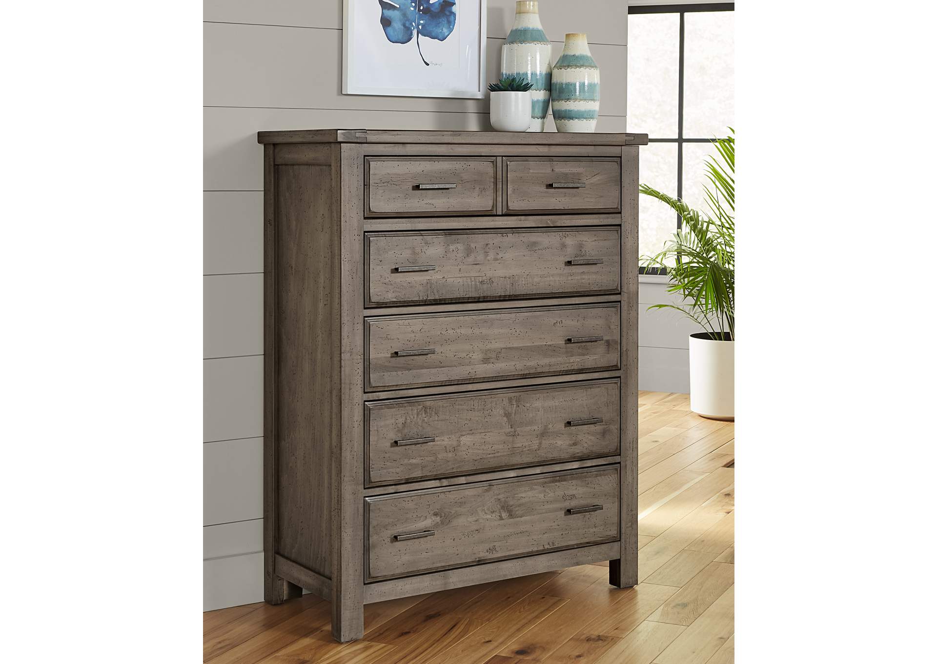 Chestnut Creek Pewter Chest - 5 Drawer,Vaughan-Bassett