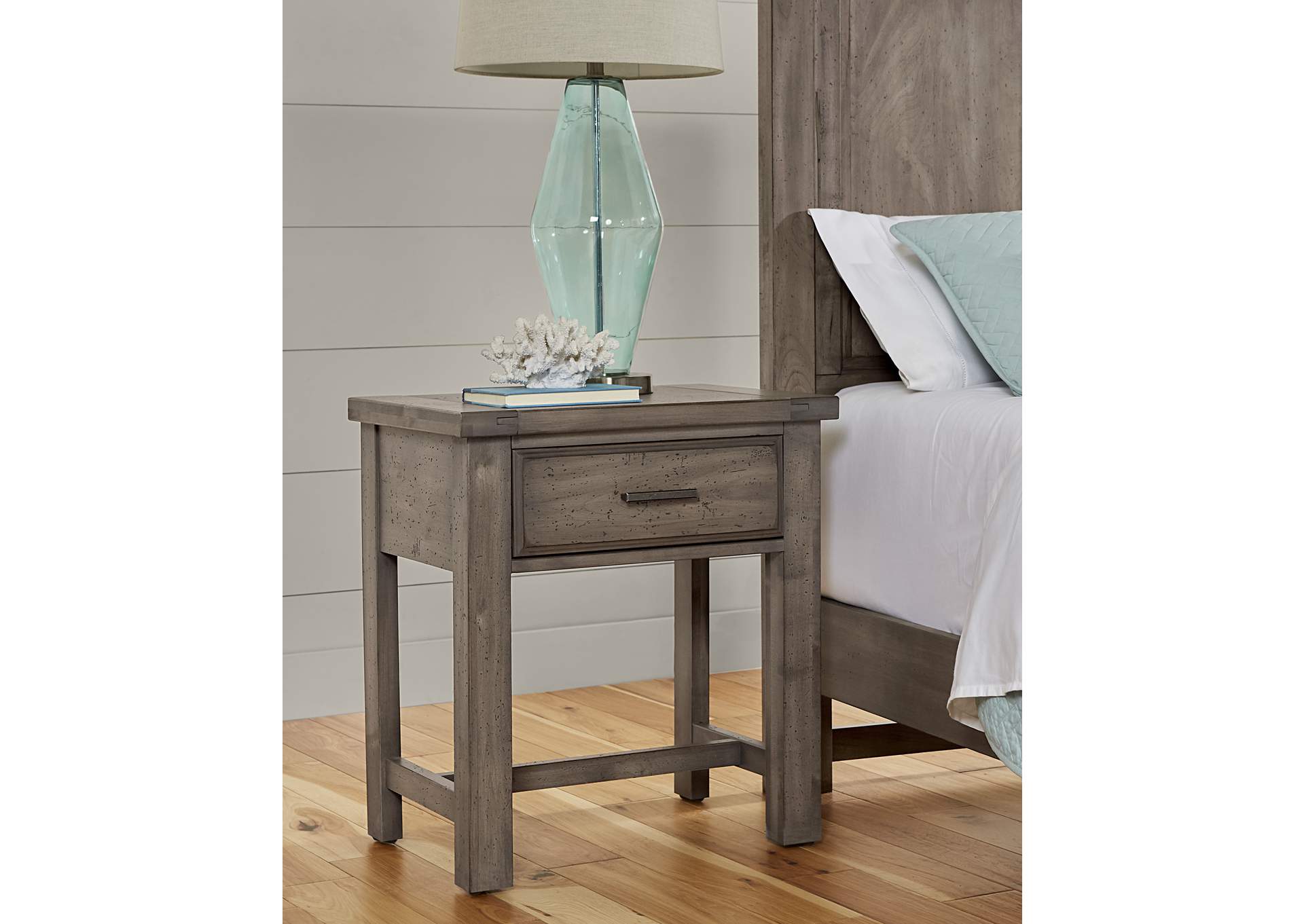 Chestnut Creek Pewter Night Stand - 1 Drawer,Vaughan-Bassett