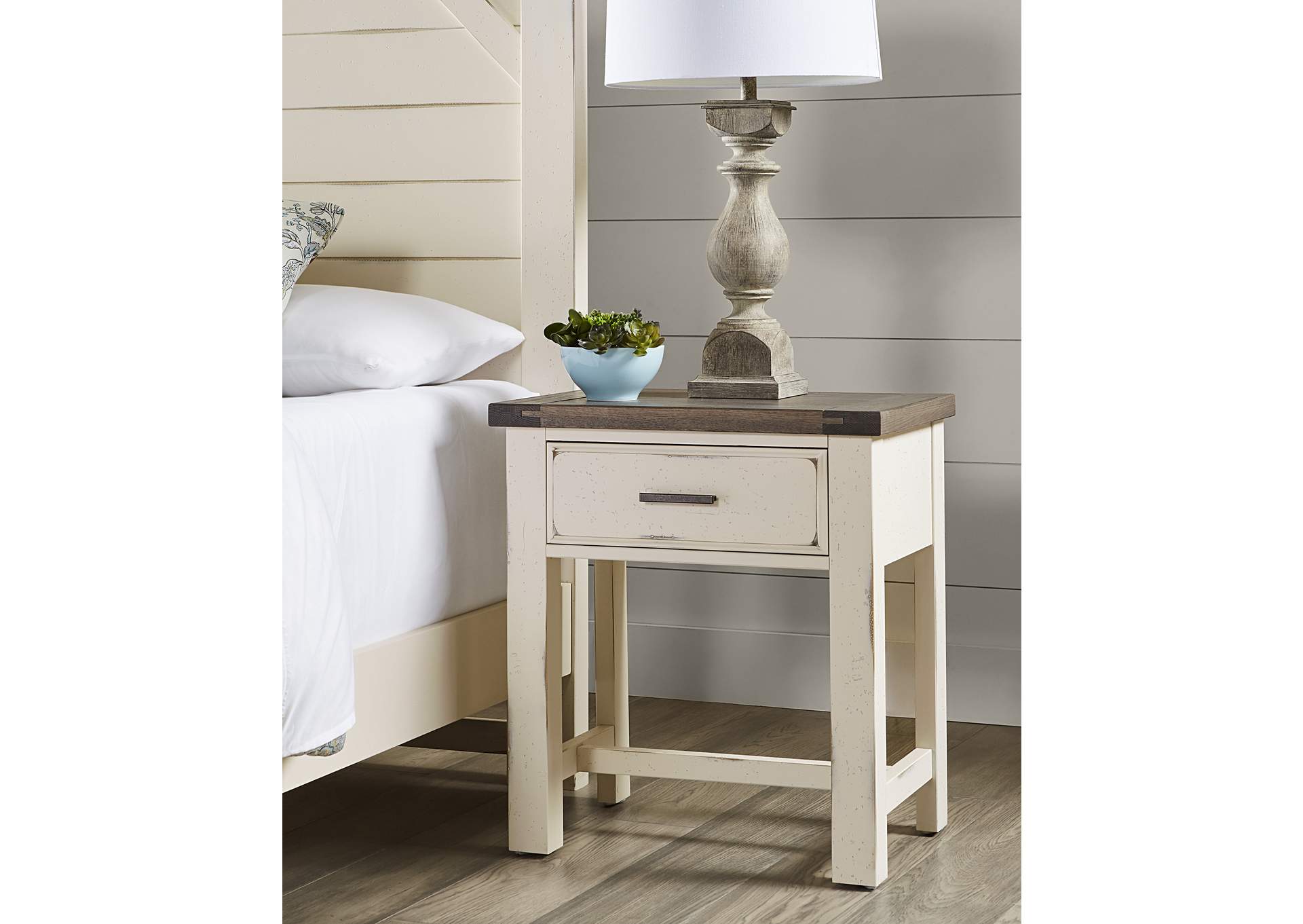 Chestnut Creek Alpaca/Greige Night Stand - 1 Drawer,Vaughan-Bassett