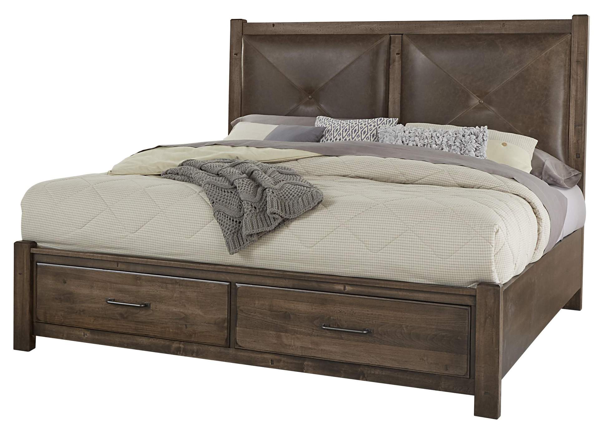 Cool Rustic Mondo Leather Queen Bed w/2 Drawer Storage,Vaughan-Bassett