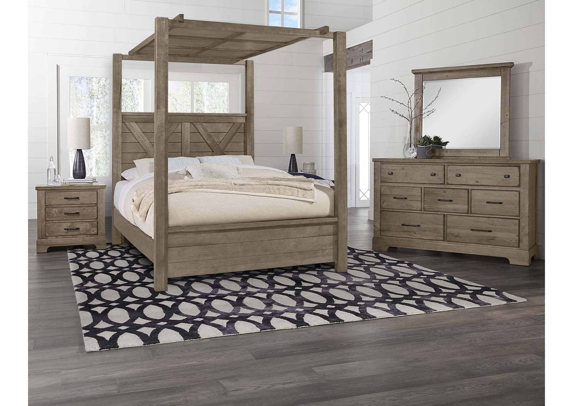 Cool Rustic Stone Grey Queen X Bed w/ X Footboard,Vaughan-Bassett