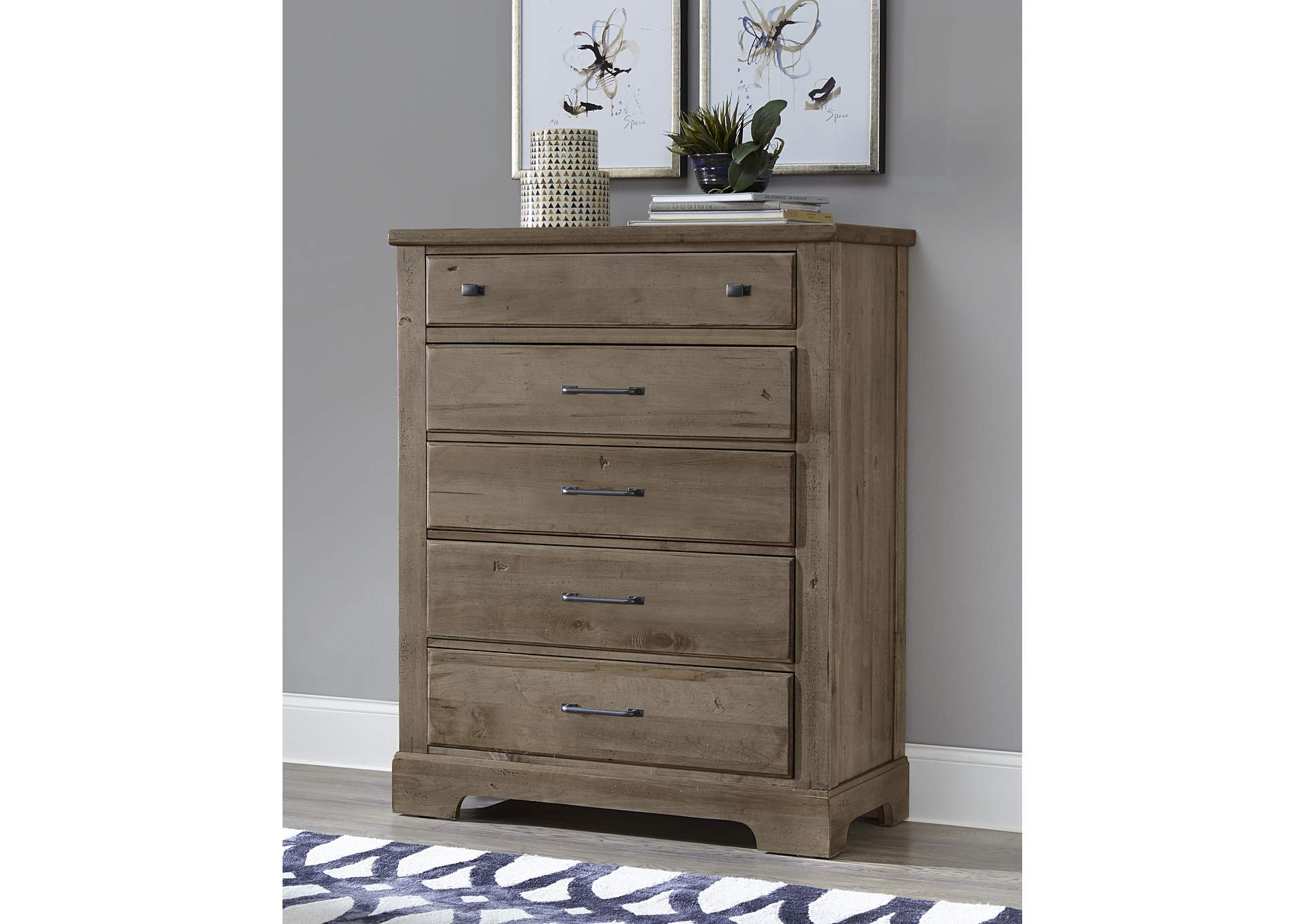 172 - Cool Rustic-Stone Grey Chest - 5 Drwr,Vaughan-Bassett