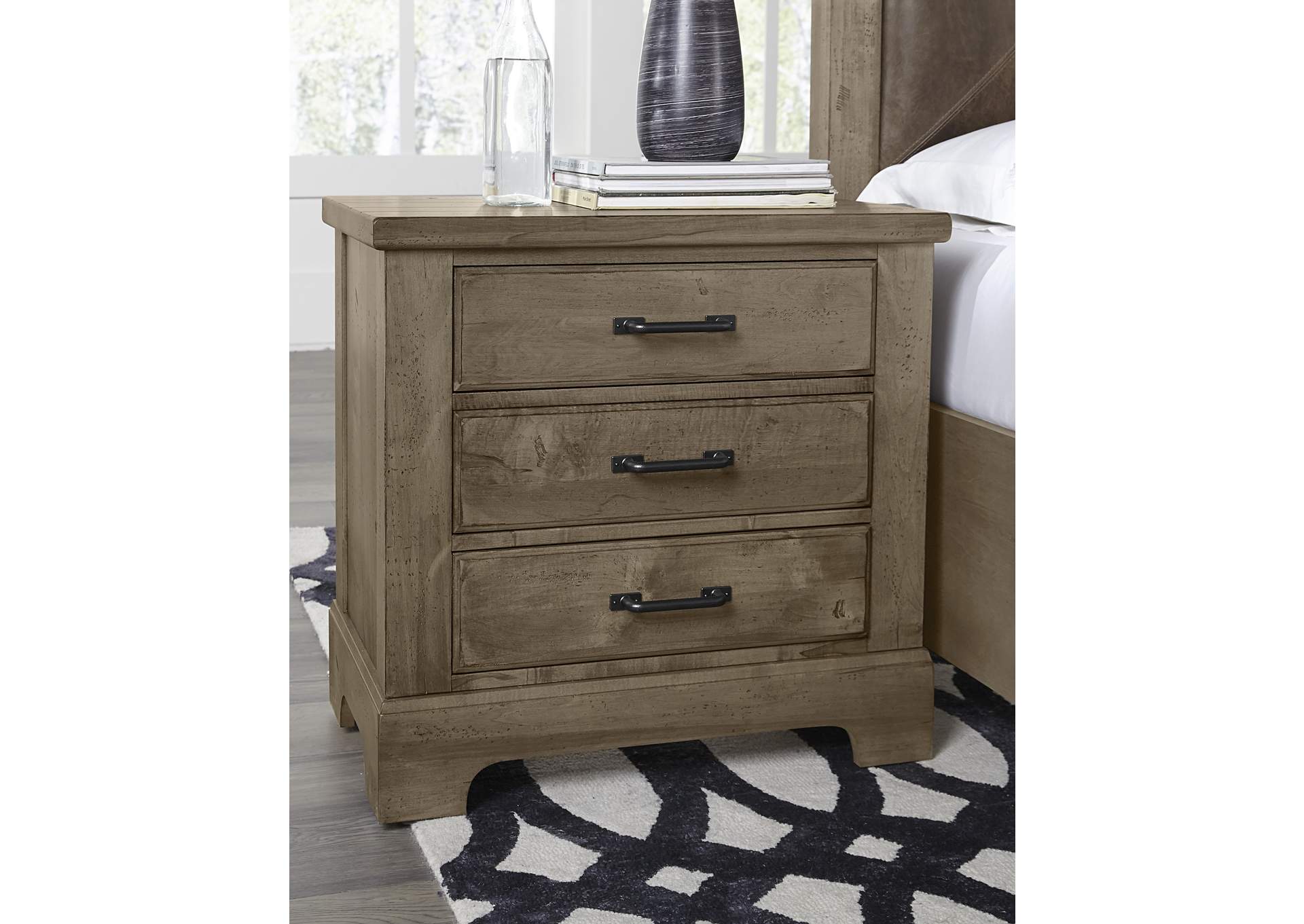 172 - Cool Rustic-Stone Grey Night Stand - 3 Drwr,Vaughan-Bassett