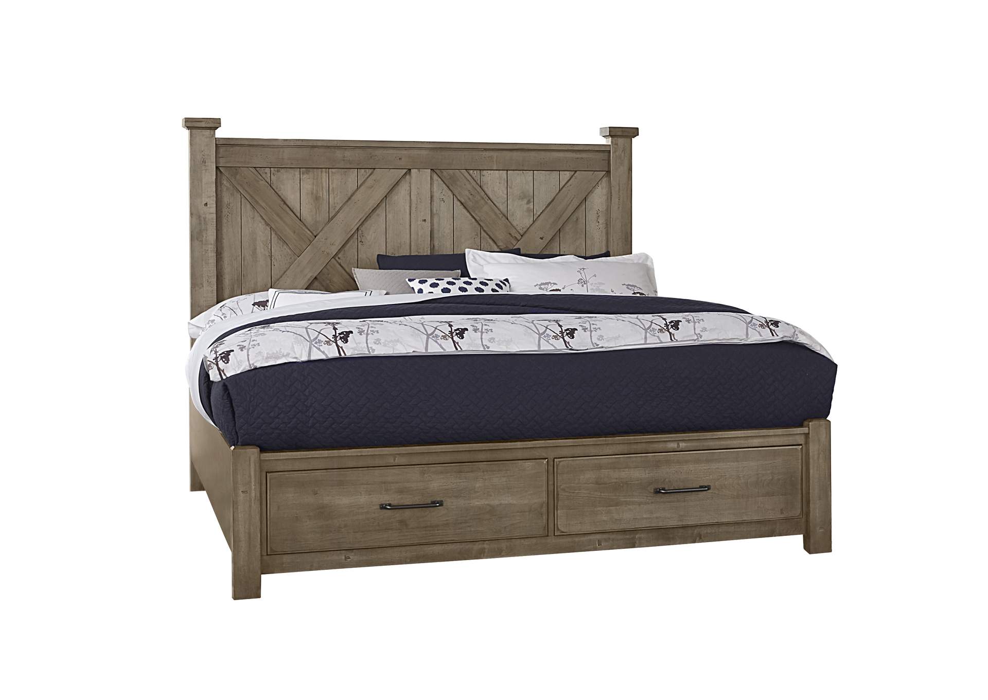 Cool Rustic Stone Grey Queen X Bed w/ Footboard Storage,Vaughan-Bassett