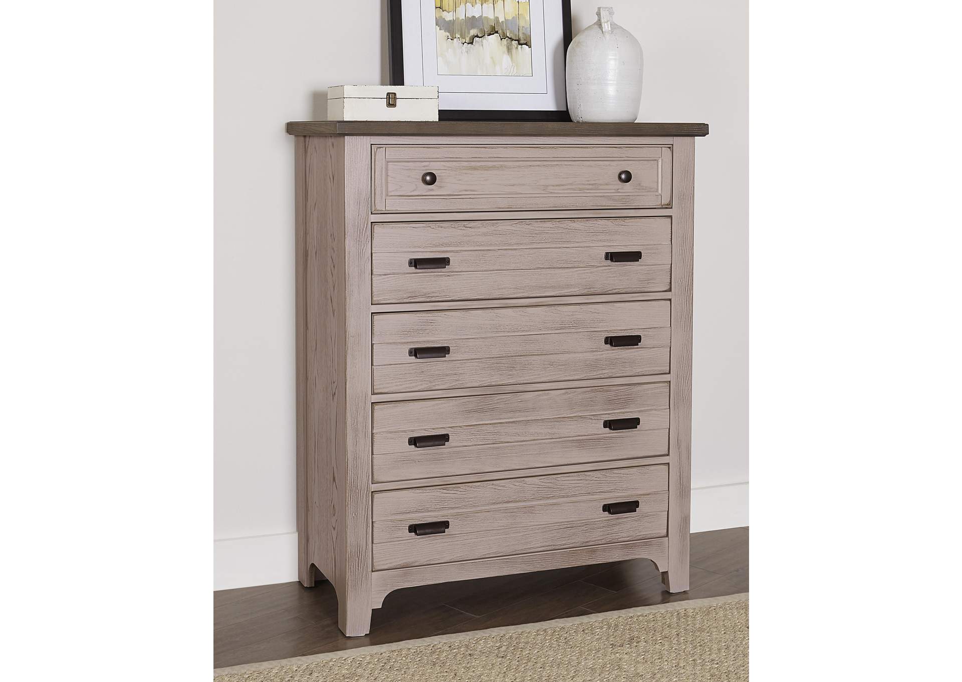 Bungalow Dover Grey with Folkstone Top Chest - 5 Drawer,Vaughan-Bassett