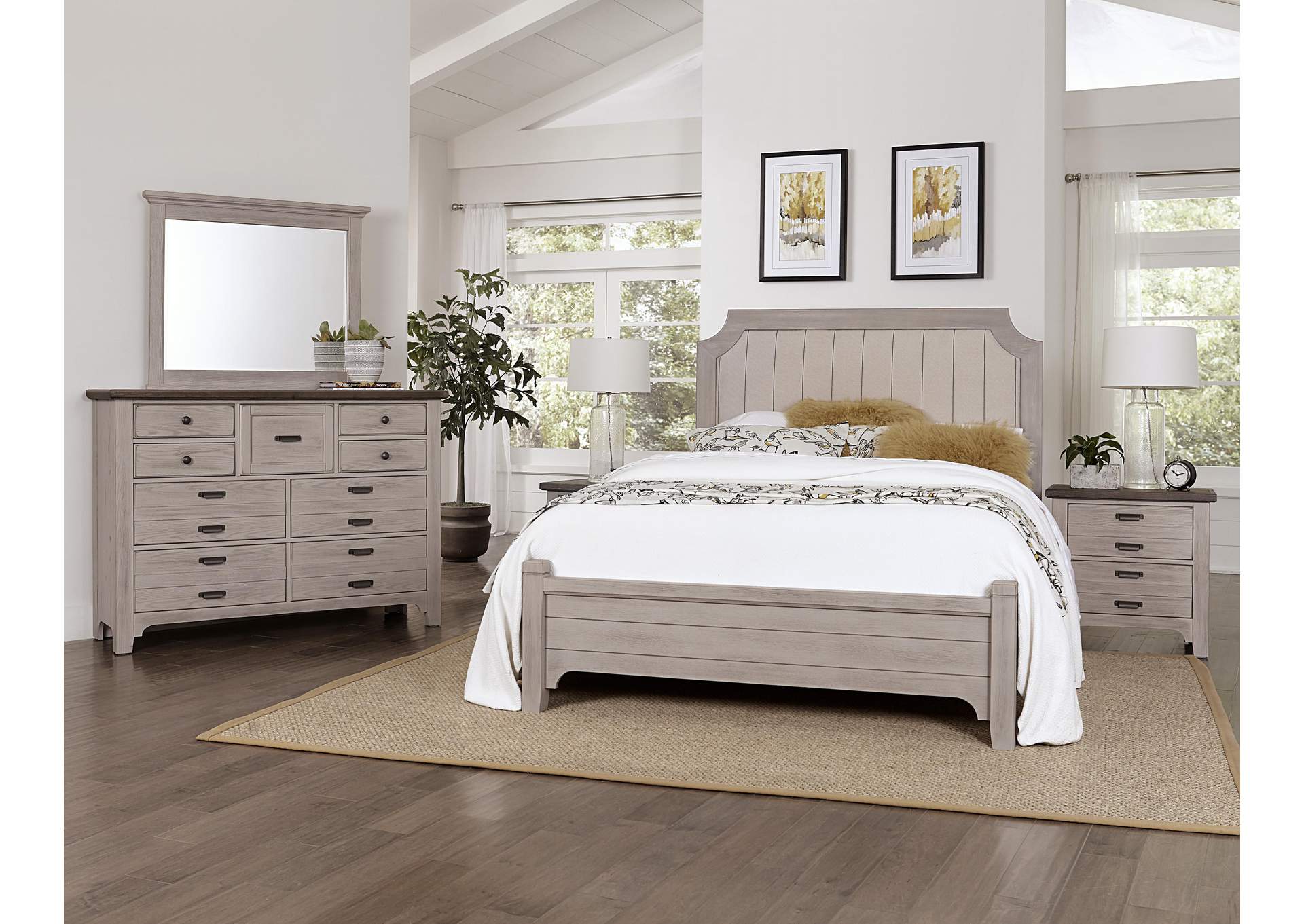 Bungalow Dover Grey/Folkstone Queen Upholstered Bed,Vaughan-Bassett