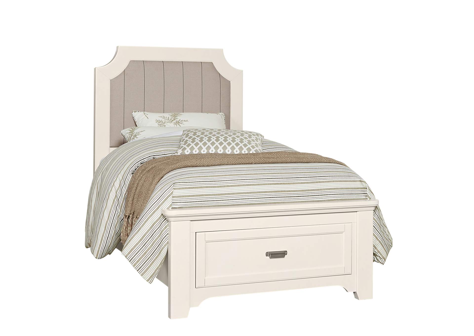 744 - Bungalow-Lattice White Twin Upholstered Bed,Vaughan-Bassett