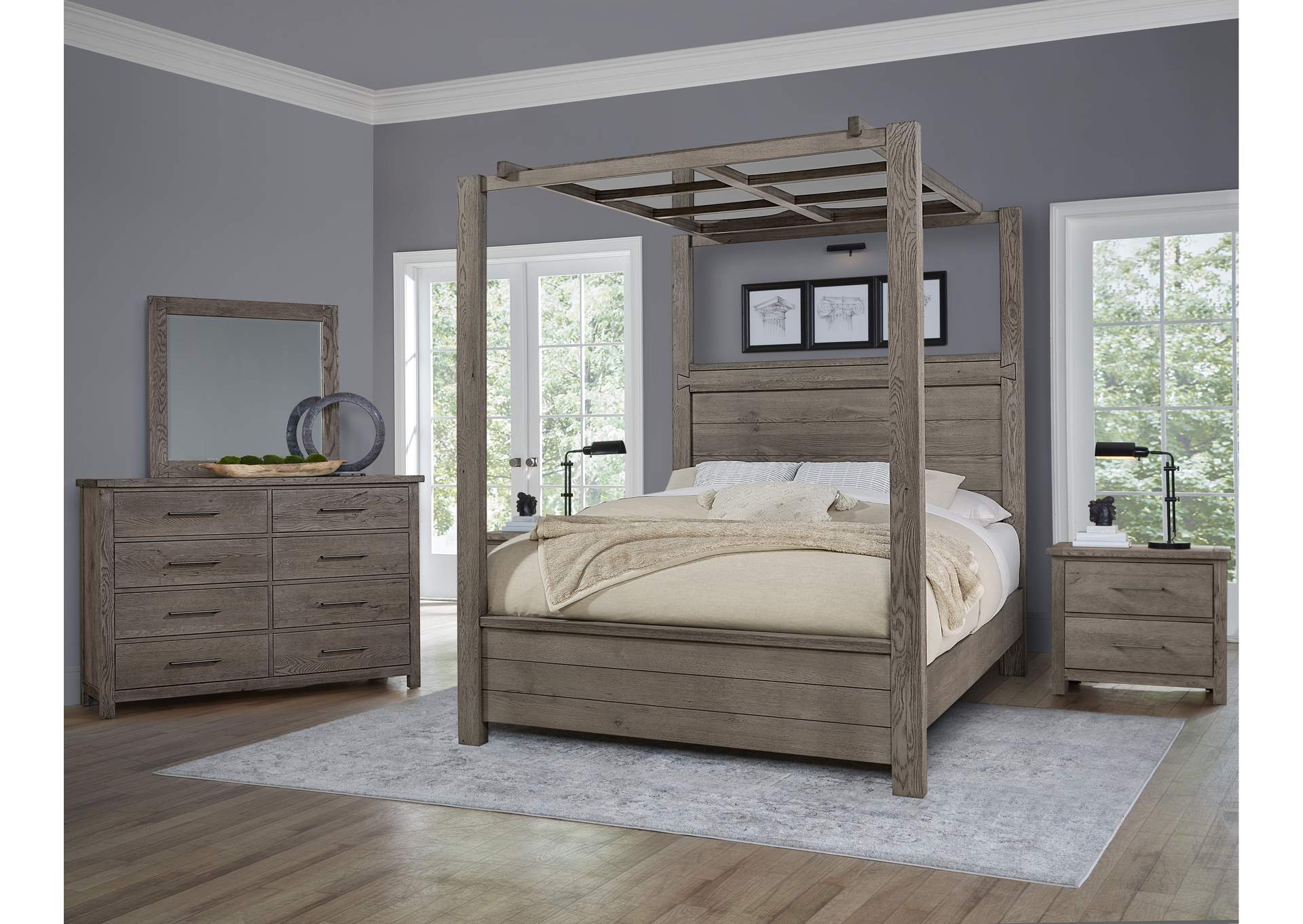 751 - Dovetail-Mystic Grey King Poster Bed With 6X6 Fb,Vaughan-Bassett