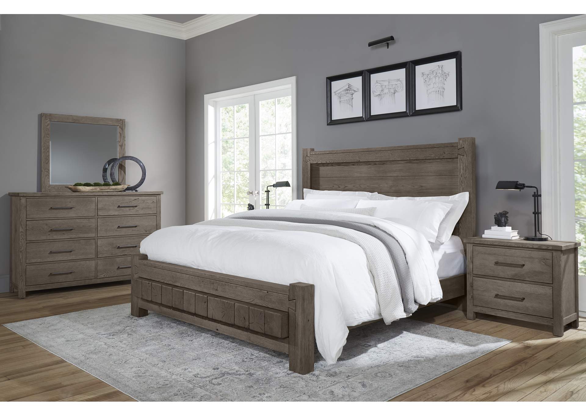 751 - Dovetail-Mystic Grey King Poster Bed With 6X6 Fb,Vaughan-Bassett