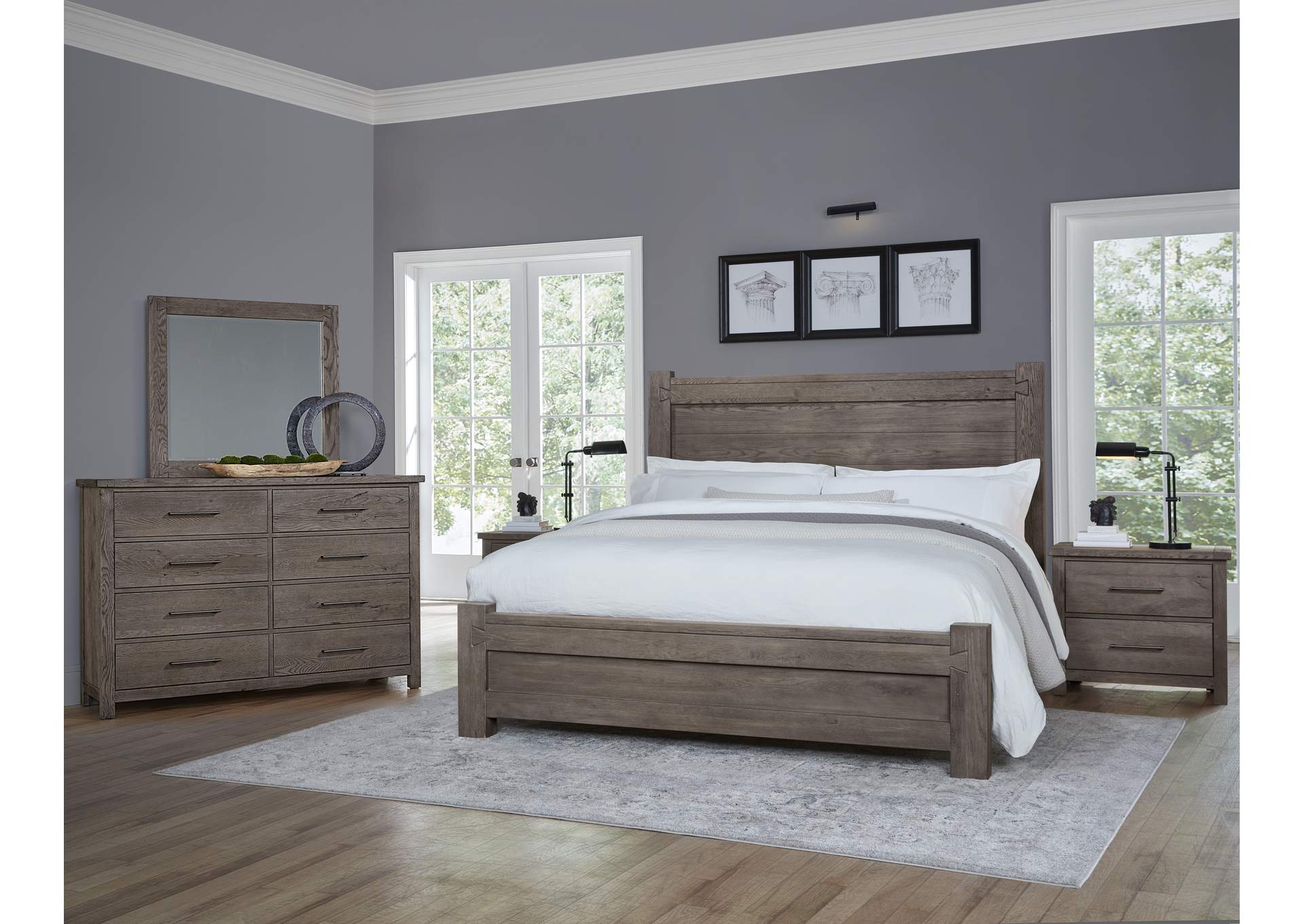 751 - Dovetail-Mystic Grey King Poster Bed With 6X6 Fb,Vaughan-Bassett