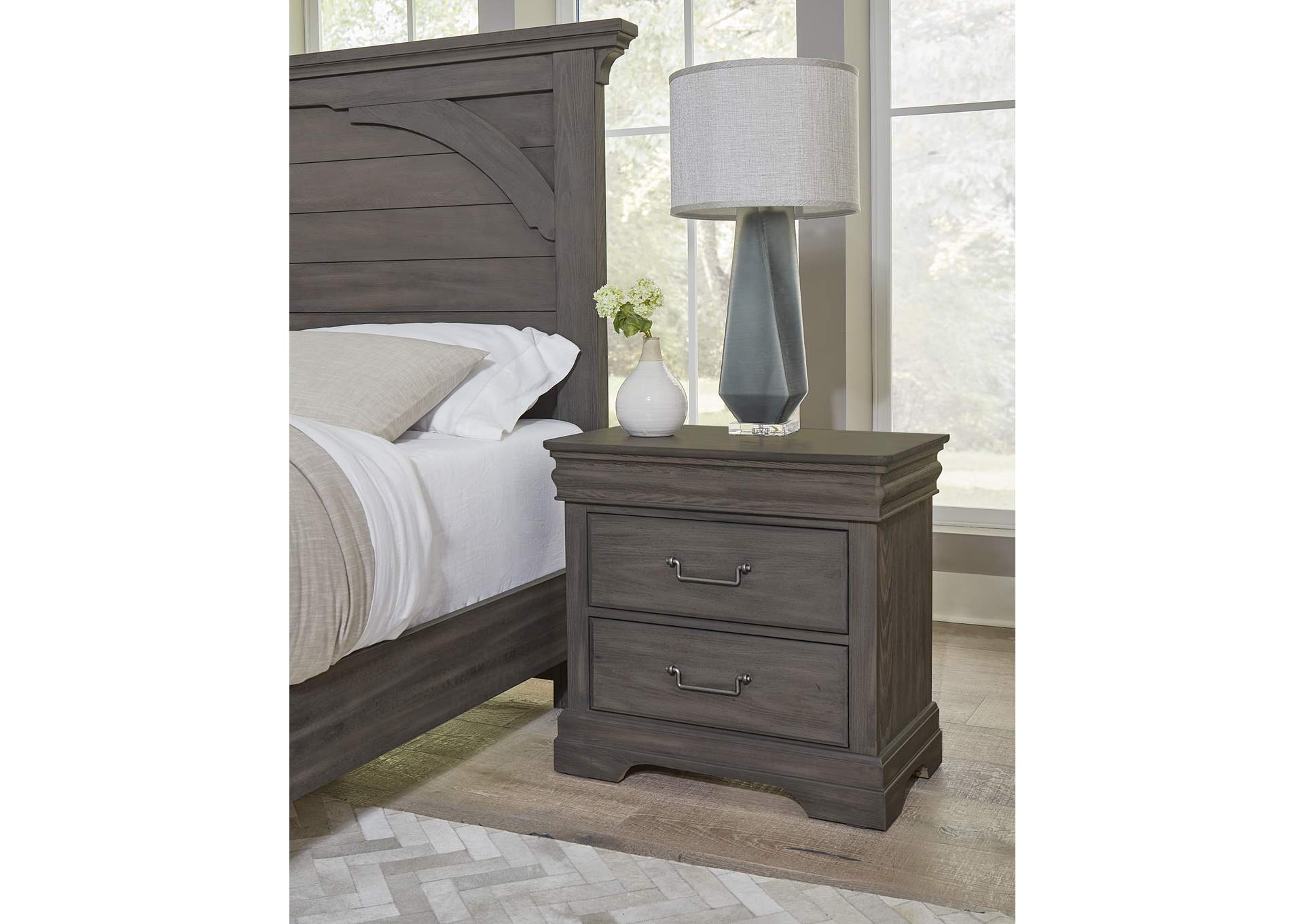 Vista-Grey Oak Nightstand - 2 Drawer,Vaughan-Bassett