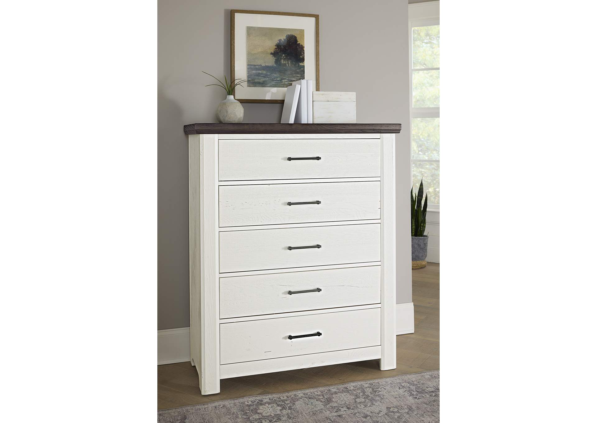 Yellowstone-White & Buckskin Chest - 5 Drawer,Vaughan-Bassett