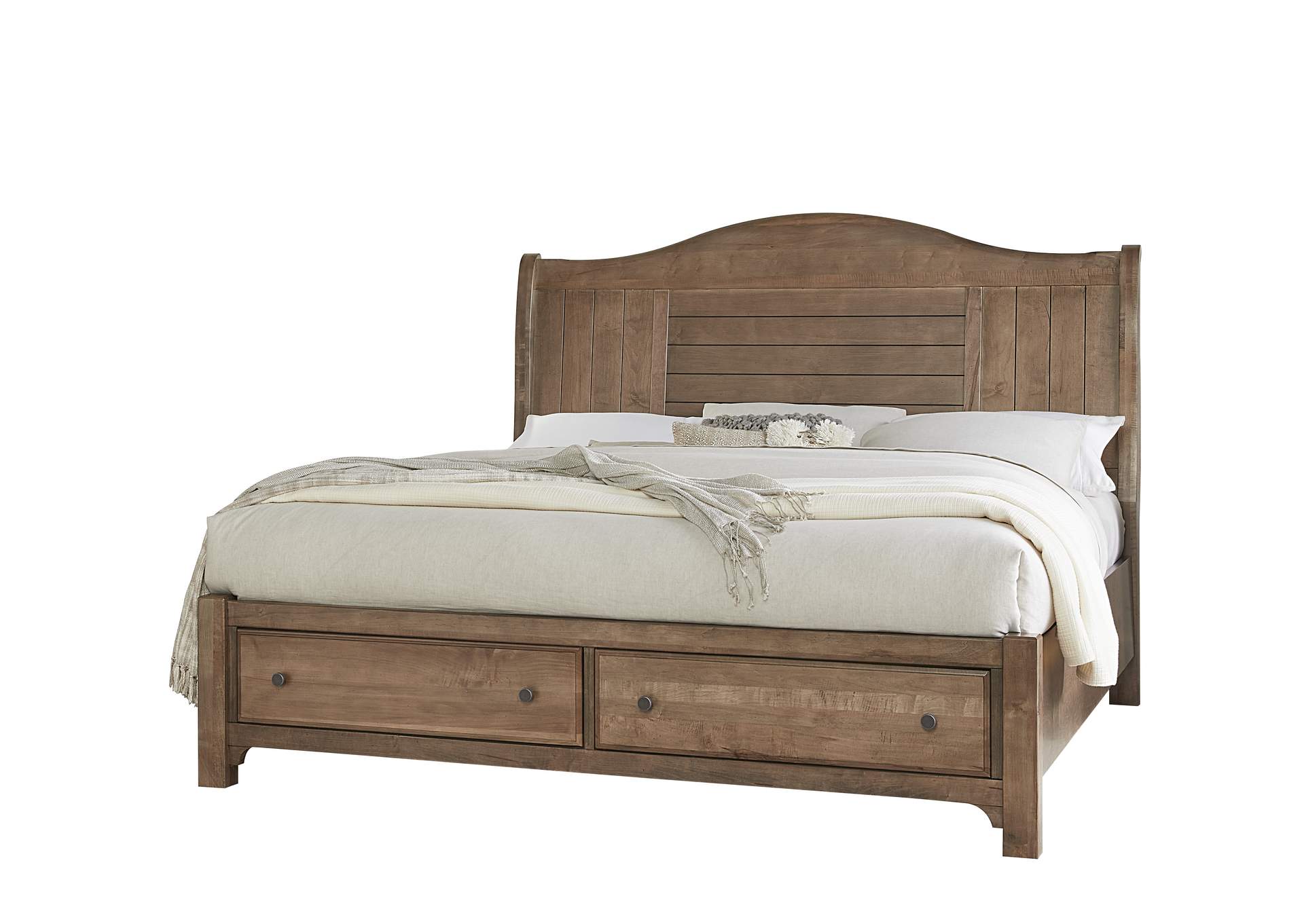 Cool Farmhouse-Natural Queen Sleigh Bed With Storage Footboard,Vaughan-Bassett