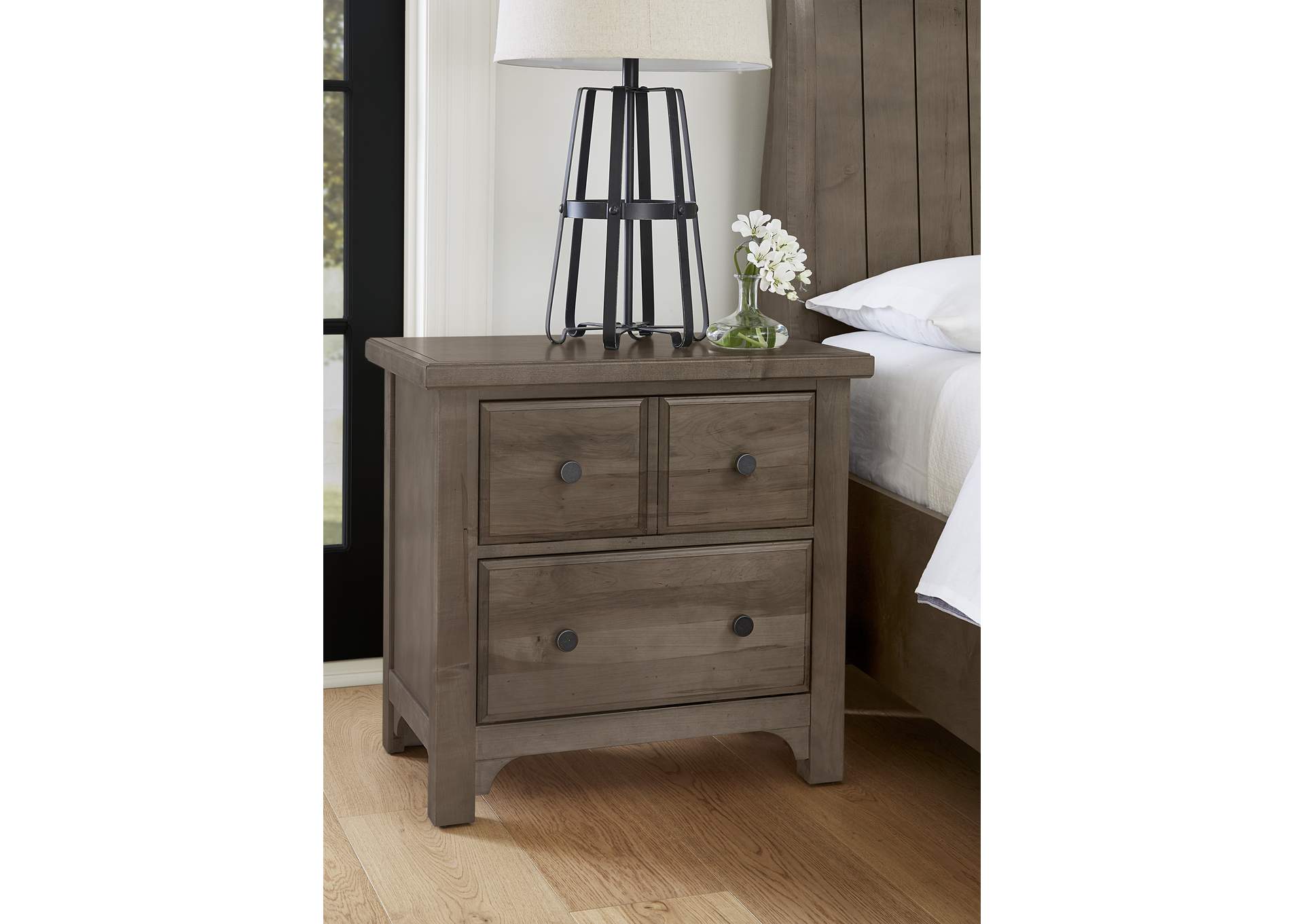 Cool Farmhouse-Grey Night Stand - 2 Drawer,Vaughan-Bassett