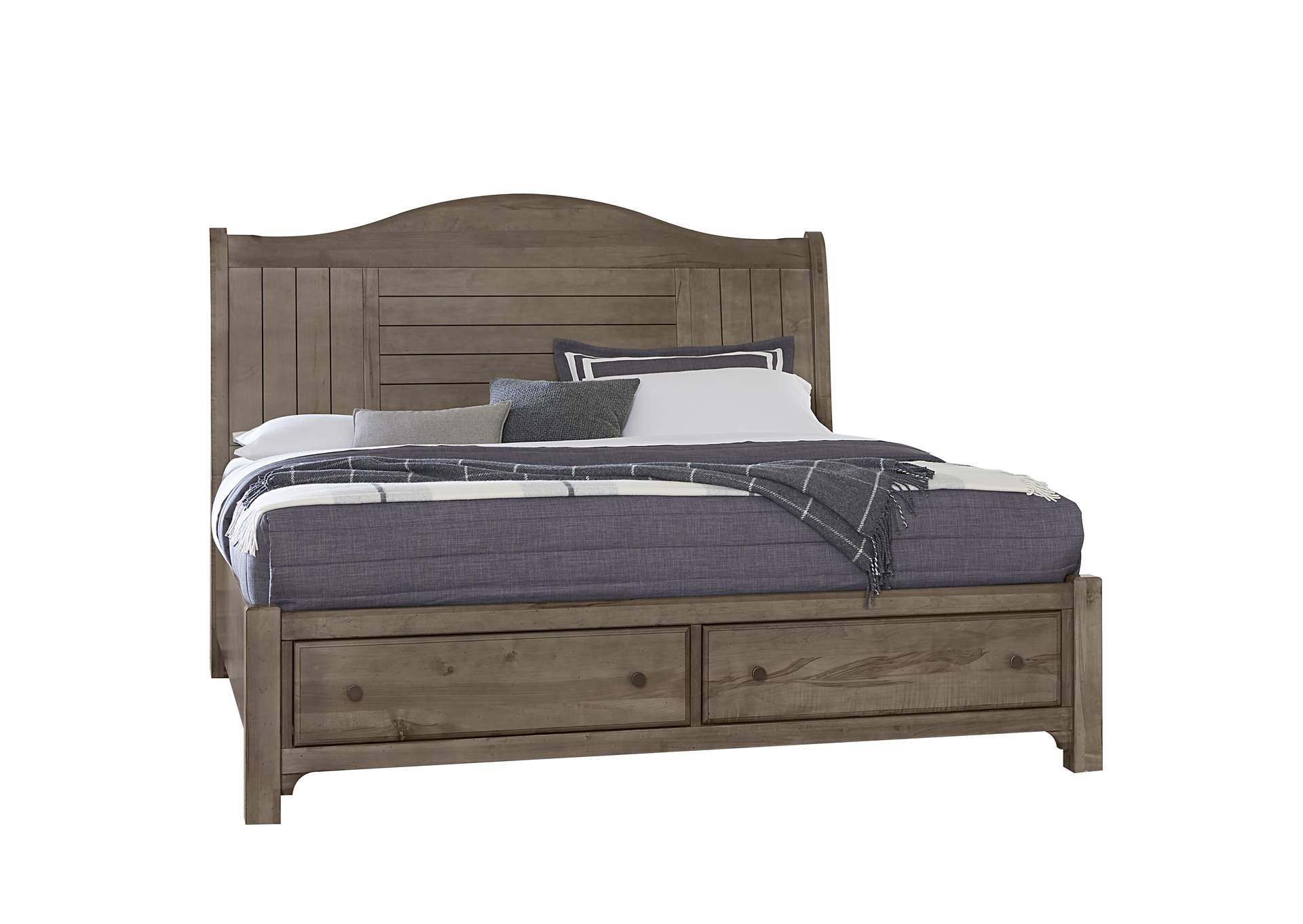 Cool Farmhouse-Grey King Sleigh Bed With Storage Footboard,Vaughan-Bassett