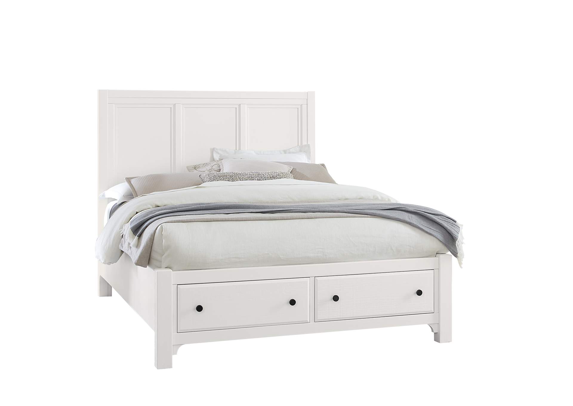 Cool Farmhouse-Soft White Queen Panel Bed With Storage Footboard,Vaughan-Bassett