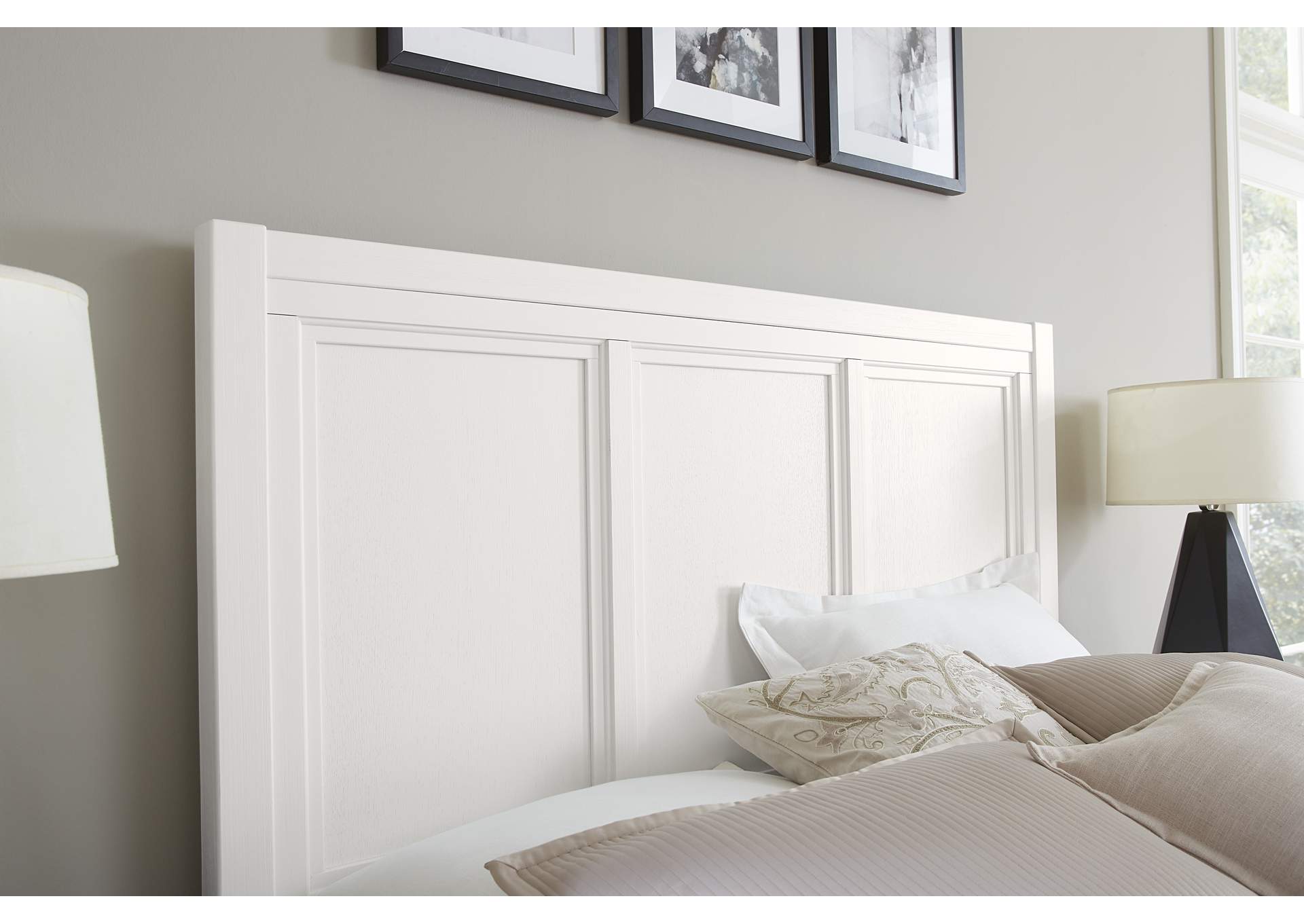 Cool Farmhouse-Soft White Queen Panel Bed With Storage Footboard,Vaughan-Bassett