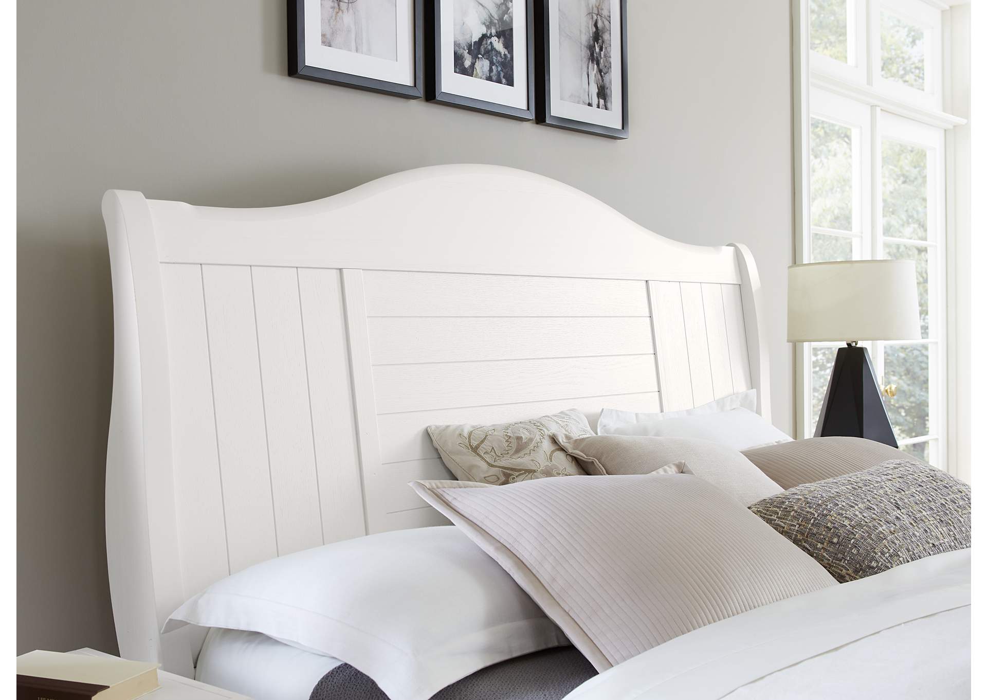 Cool Farmhouse-Soft White Queen Sleigh Bed,Vaughan-Bassett