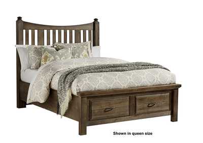 Maple Road Maple Syrup Queen Slat Poster Bed w/ Storage Footboard