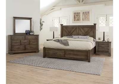 Image for Cool Rustic Judge Gray X Queen Bed & 2 Drawer Storage w/Dresser and Mirror