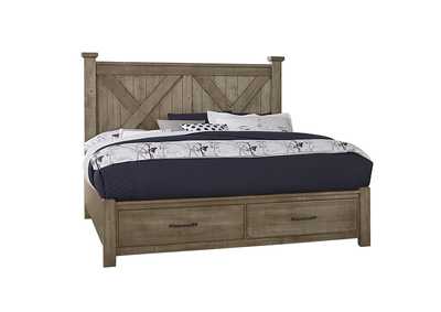 Cool Rustic Stone Grey Queen X Bed w/ Footboard Storage