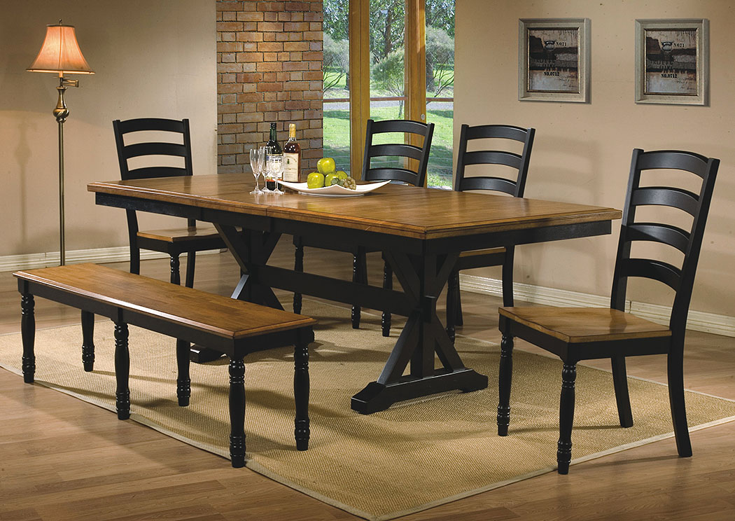 Quails Run - Almond/Ebony 84" Table w/1-18" Butterfly Leaf,Winners Only