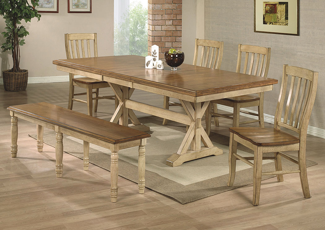 Quails Run - Almond/Wheat 84" Table w/1-18" Butterfly Leaf,Winners Only