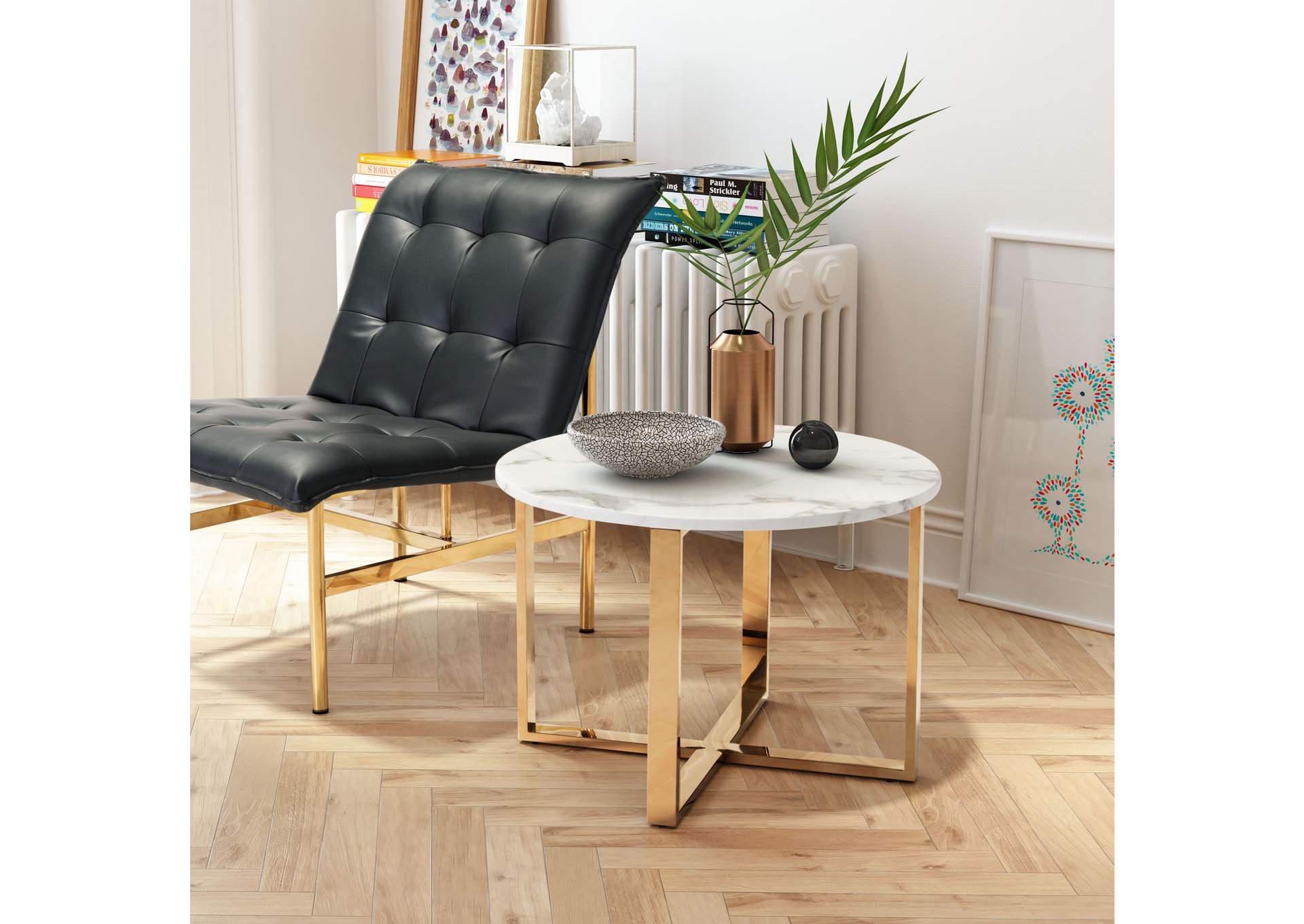 Globe End Table White & Gold,Zuo
