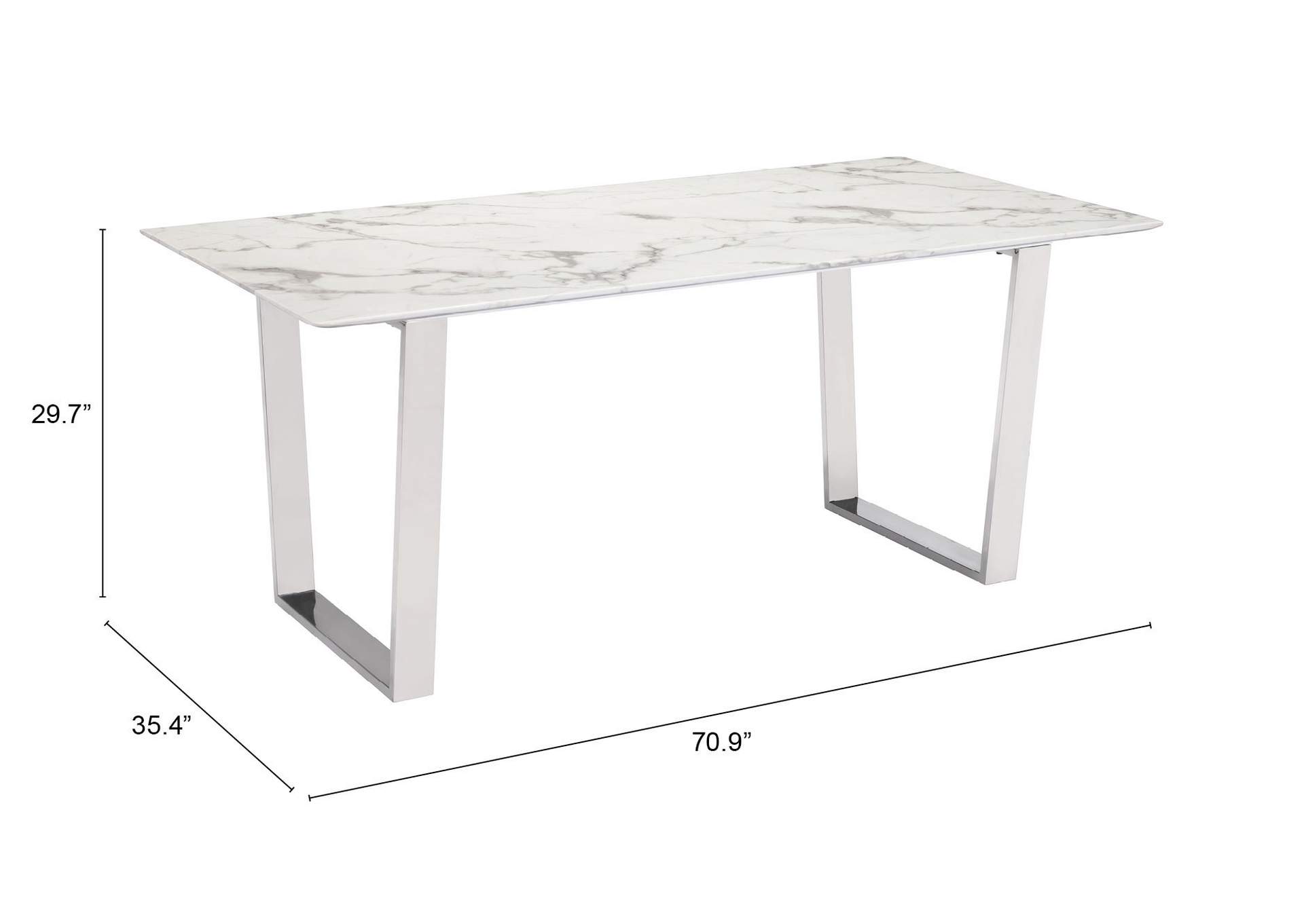 Atlas Dining Table White & Silver,Zuo