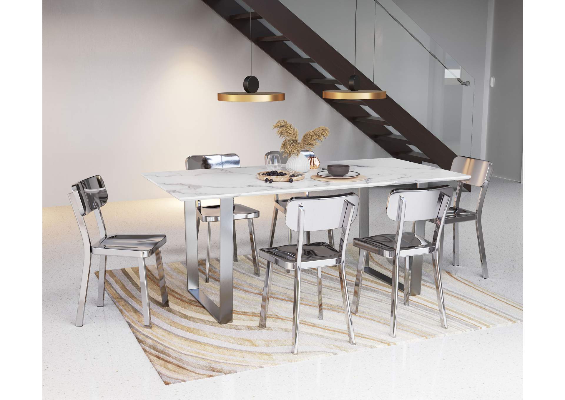 Atlas Dining Table White & Silver,Zuo