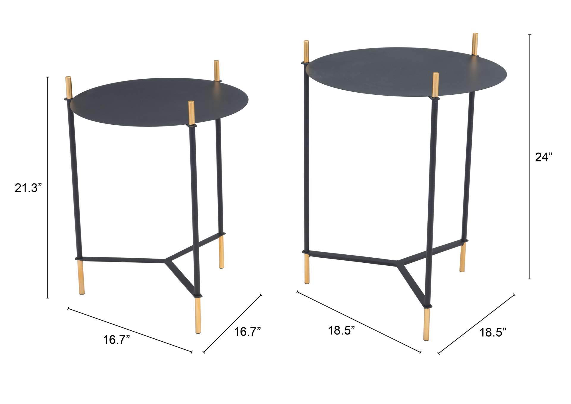 Set Of 2 Jerry Side Tables Black & Gold,Zuo