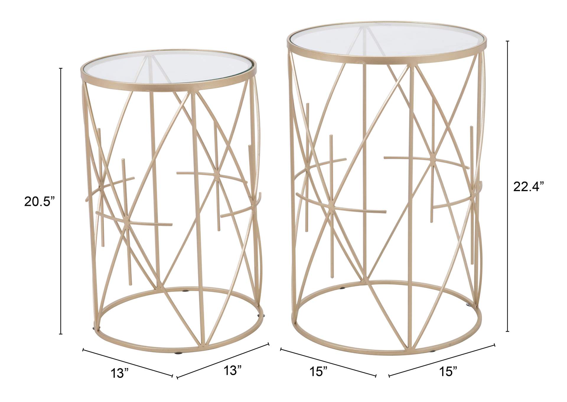Set Of 2 Hadrian Side Tables Gold,Zuo