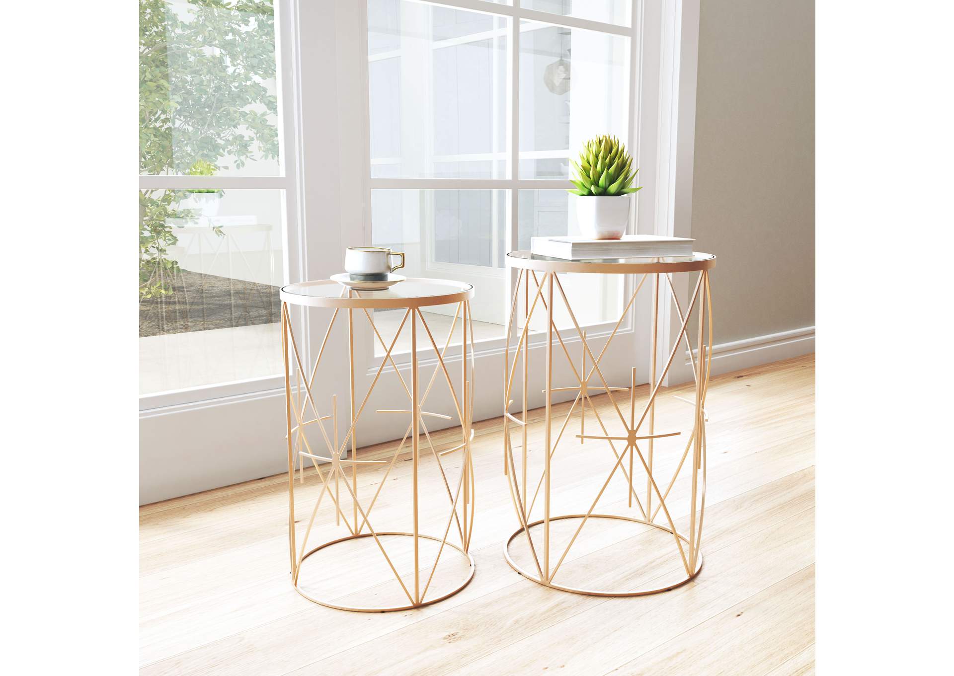 Set Of 2 Hadrian Side Tables Gold,Zuo